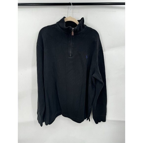 Polo Ralph Lauren Pullover Men XL Black Quarter Zip Preppy Modern Contemporary - Picture 1 of 6